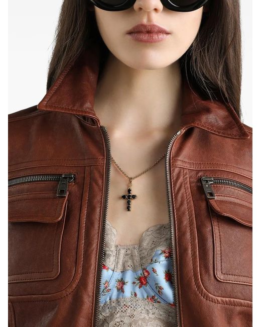 Dolce & Gabbana Brown Pocket Zip-Fastening Leather Jacket