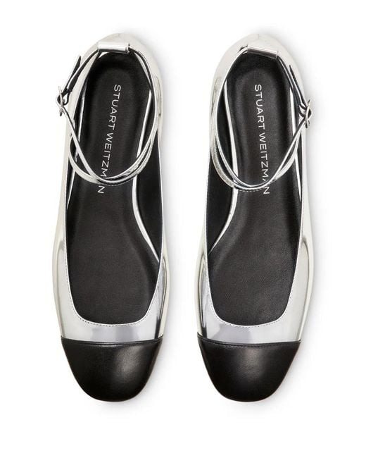 Stuart Weitzman White Patent Leather Ankle-Strap Ballerina Flats