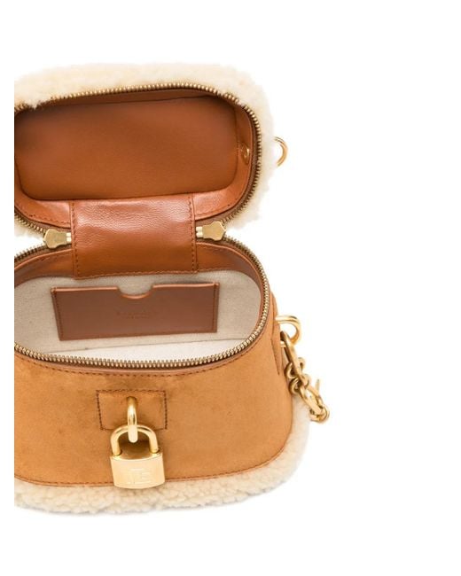 Balmain Metallic Pulse Vanity Shearling-Trim Top Handle Bag