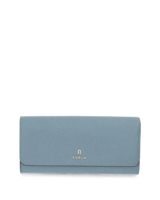 Furla Blue Logo-Plaque Grained Leather Wallet