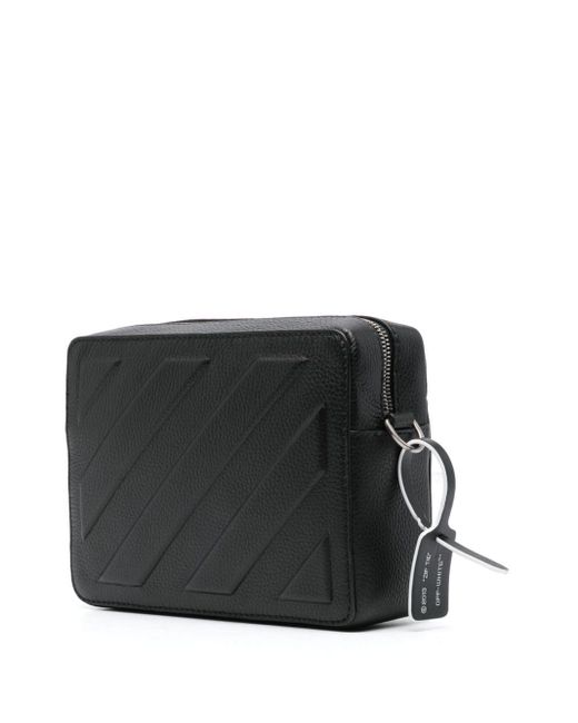 Off-White c/o Virgil Abloh Black Off- Diag-Print Leather Camera Bag for men