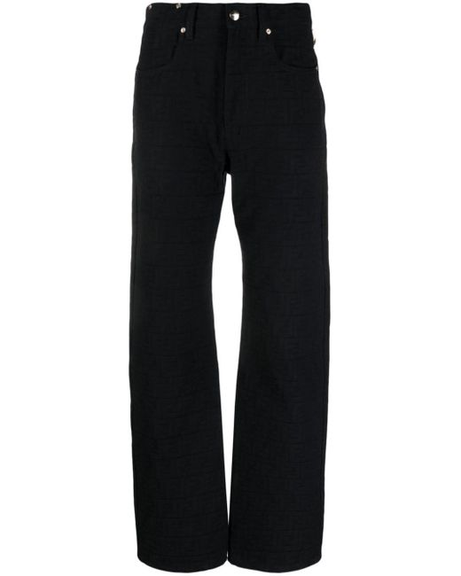 Pantalon droit à motif monogrammé en jacquard Fendi en coloris Black