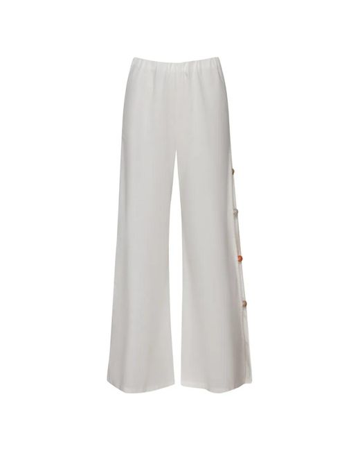 Baobab White Wayra Resin-Stones Embellished-Slit Trousers