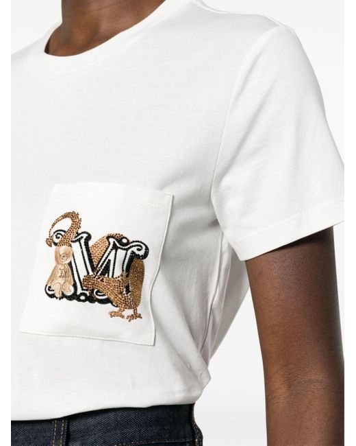 Max Mara White T-shirt Aus Baumwolle Mit Stickerei "elmo"
