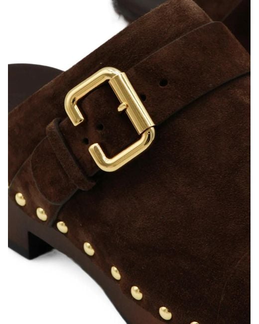 Chloé Brown Buckle-Strap Studded Sandals