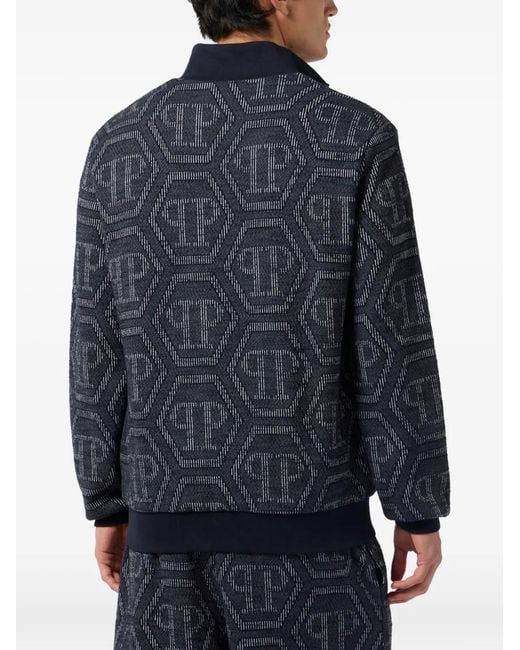 Philipp Plein Blue Jacquard Monogram Jacket for men
