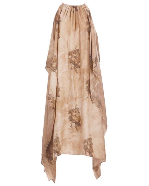 Uma Wang Ade Mini-jurk Met Bloemenprint in het Natural