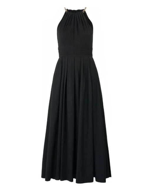 Carolina Herrera Black Chain-Strap Halterneck Midi Dress