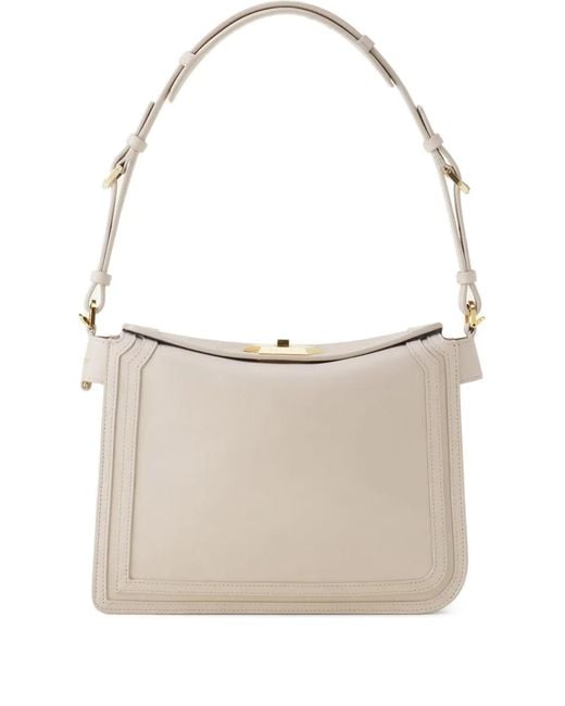 Lanvin White Geometric Lock Shoulder Bag