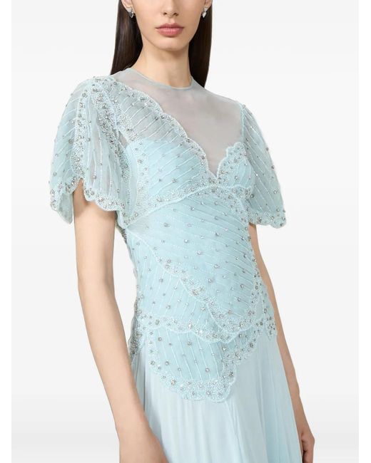 Costarellos Blue Elara Crystal-Embellished Silk-Georgette Gown