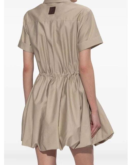 Loewe Natural Leather-Trimmed Gathered Cotton And Silk-Blend Poplin Mini Shirt Dress