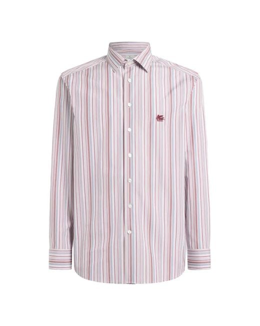 Etro Pink Striped-Pattern Cotton Shirt for men