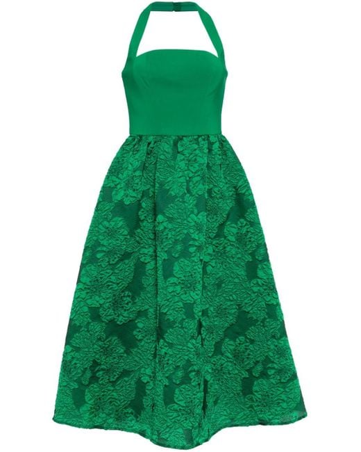 Marchesa Green Calathea Halterneck Midi Dress