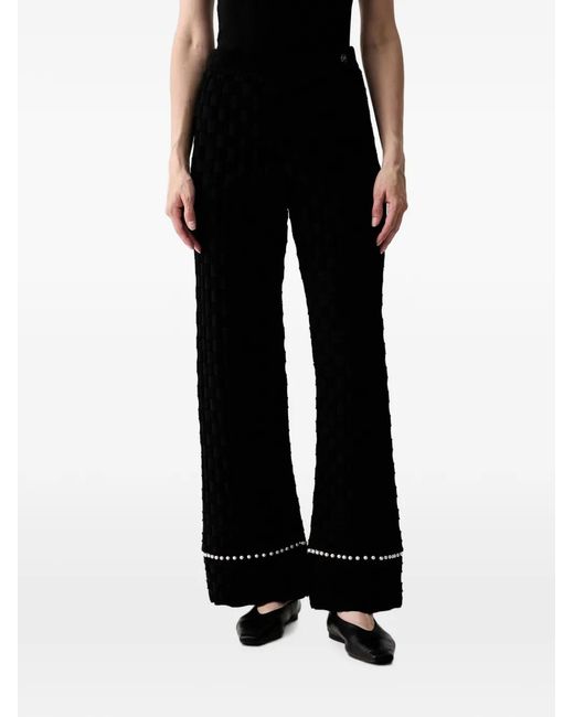 Karl Lagerfeld Black Basket-Weave Faux-Pearl-Embellished Trousers