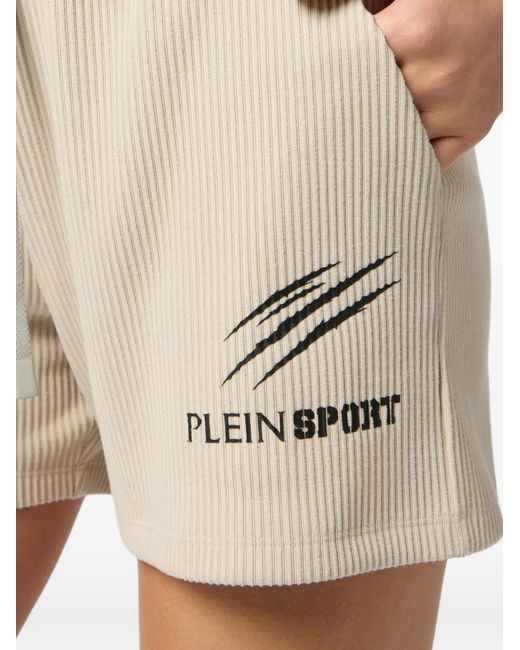 Philipp Plein Natural Ribbed Lettering Shorts