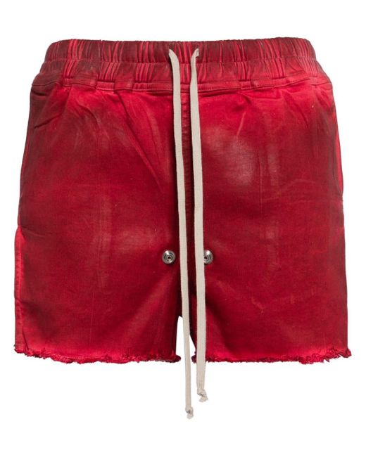 Rick Owens Red Side-Slit Denim Shorts