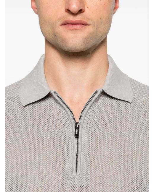 Emporio Armani White Zip-up Open-knit Polo Shirt for men