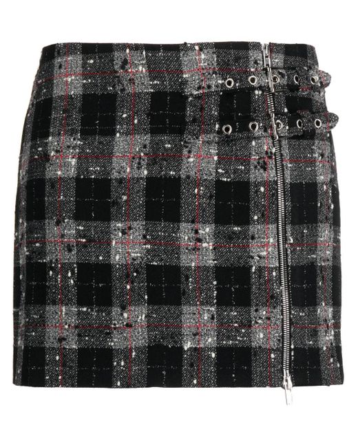 Alessandra Rich Black Checked Wool-Blend Miniskirt