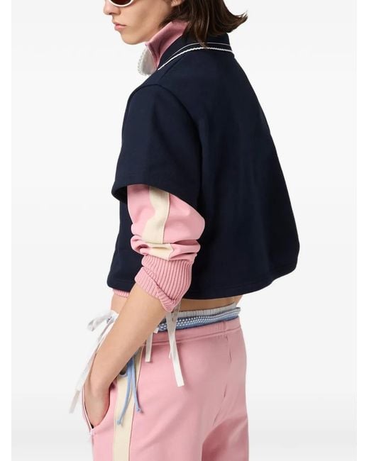 Miu Miu Blue Cropped Cotton Fleece Sweatshirt