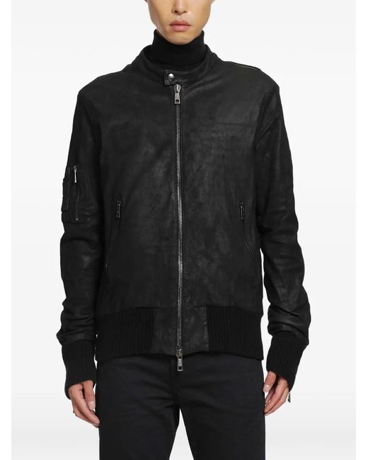 Giorgio Brato Black Zip-Fastening Leather Jacket for men
