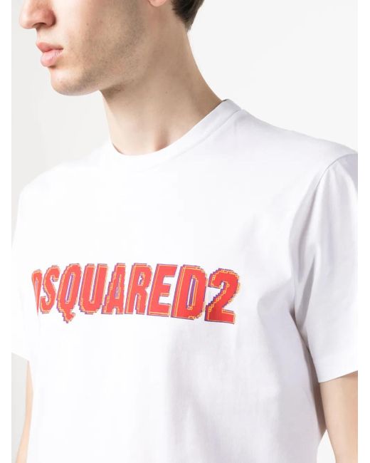 DSquared² White Logo-Print Cotton T-Shirt for men