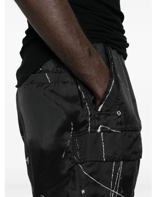 Rick Owens Black Knee-Length Drawstring Cargo Shorts for men