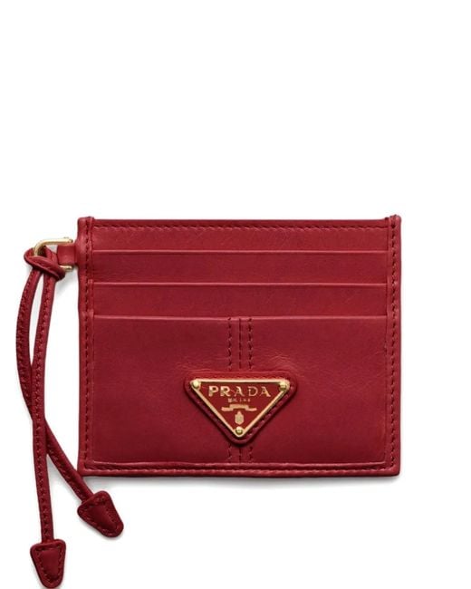 Prada Red Enamelled-Logo Leather Card Holder