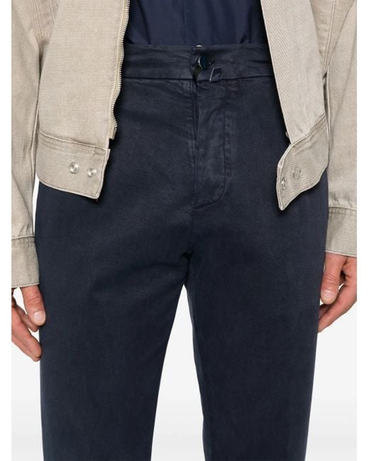 Kiton Blue Pleated Frayed Trousers for men