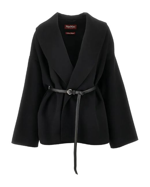 Max Mara Black Shawl-collar belted coat