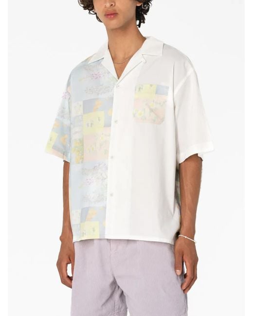 John Elliott White Floral-Print Short-Sleeve Shirt for men
