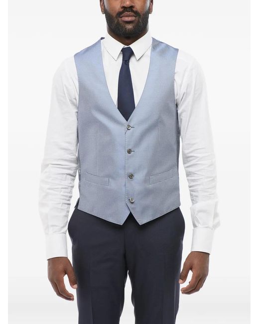 Corneliani Blue Geometric-Pattern Silk Waistcoat for men