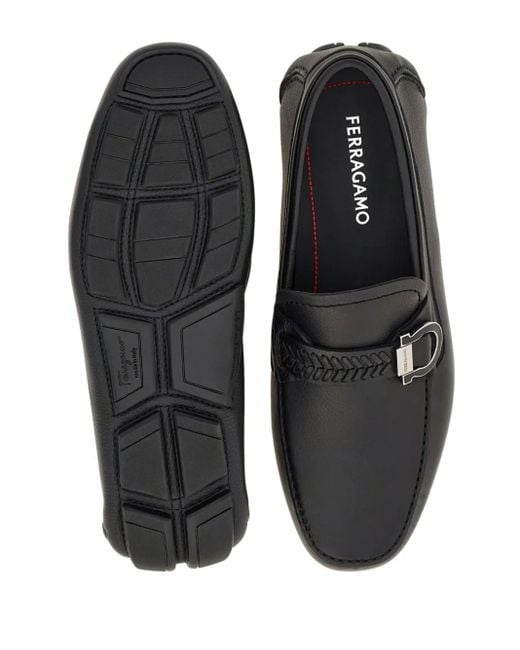 メンズ Ferragamo ガンチーニ レザーローファー Black