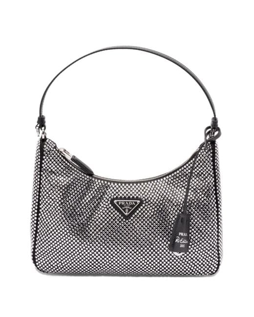 Prada Gray Crystal-Embellished Shoulder Bag