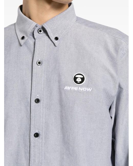 Aape By A Bathing Ape Blue Logo-Patch Long-Sleeved Shirt for men