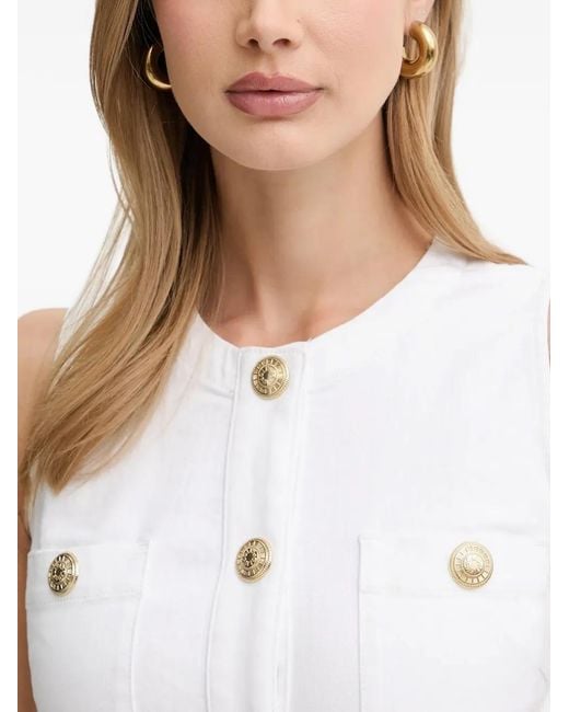 Liu Jo White Short Dress With Logo Buttons