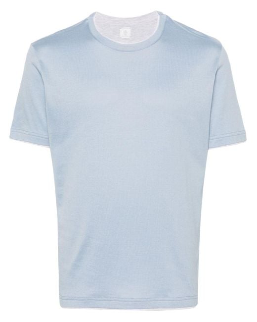 Eleventy Blue Layered Cotton T-shirt for men