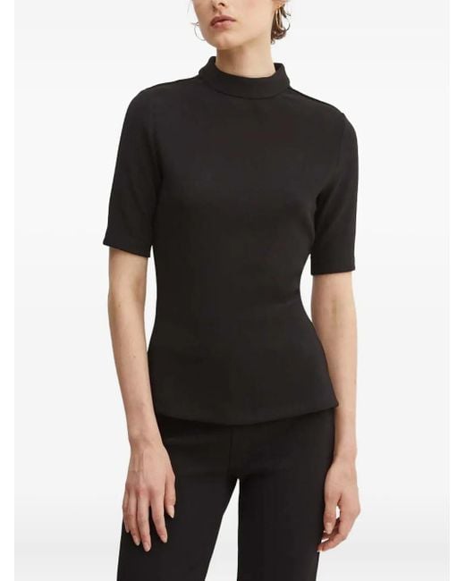 HUGO Black Ribbed High-Neck Top
