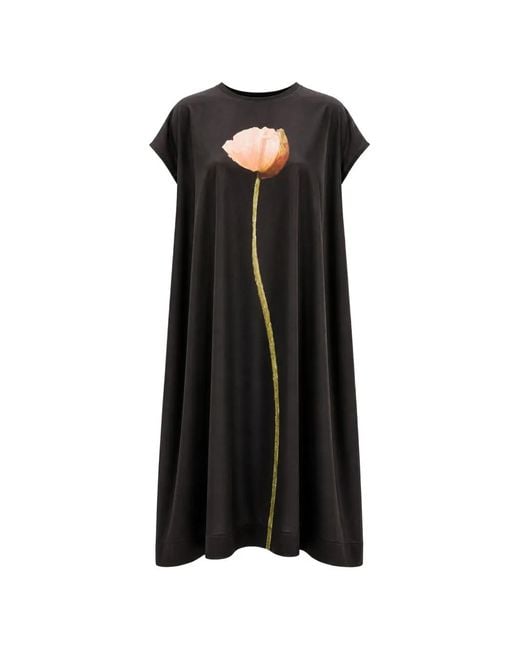 Simone Rocha Black Robe Mi-Longue À Motif Poppy