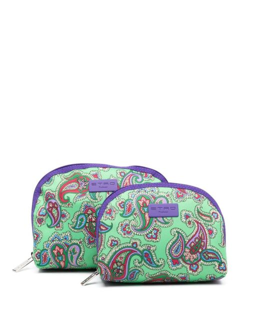 Etro Green Paisley-print Wash Bags (set Of Two)