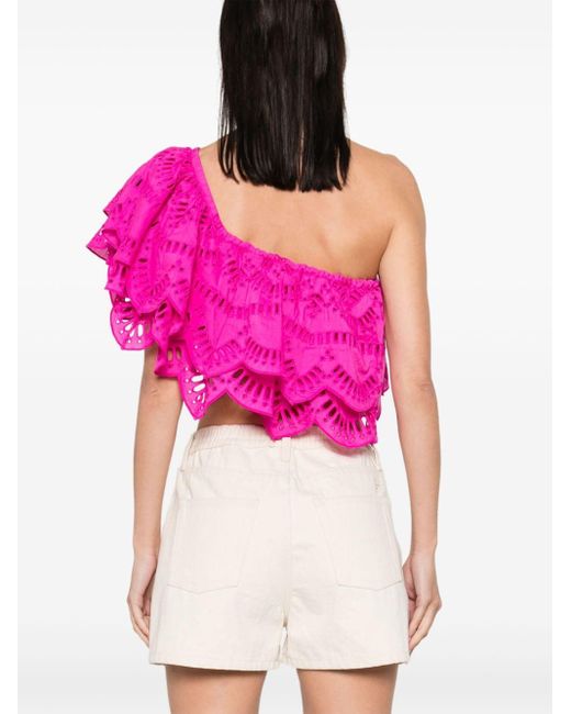 Charo Ruiz Pink Broderie-anglaise One-shoulder Top