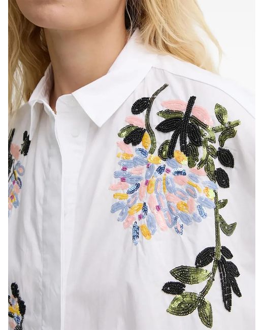 Munthe Blue Hemd Mit Perlenblumen-Verzierung