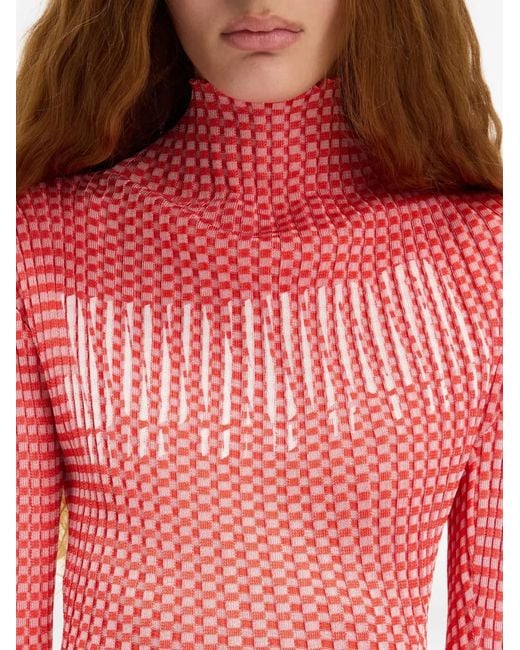 Jean Paul Gaultier Red Gingham-Pattern Asymmetric-Collar Top