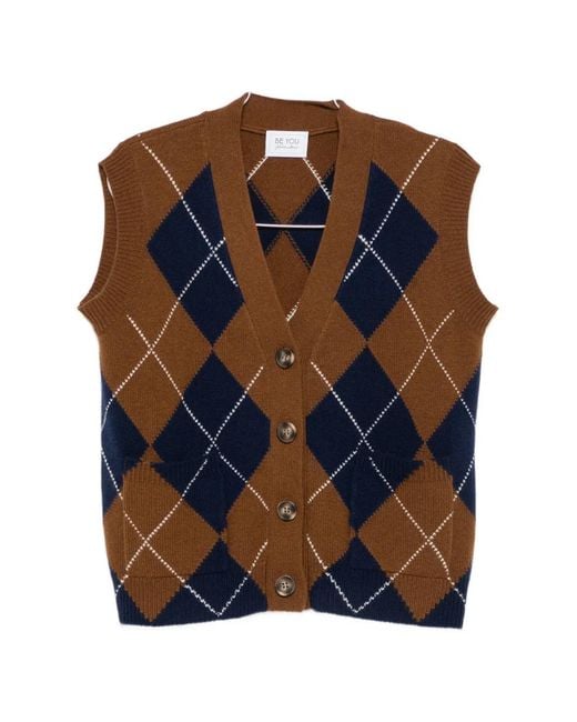 Be You Blue Argyle-Knit Button-Up Gilet