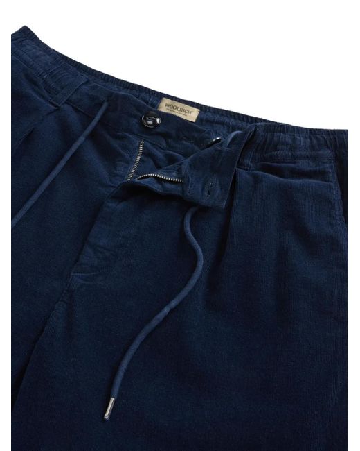 Woolrich Blue Pleated Drawstring Trousers for men