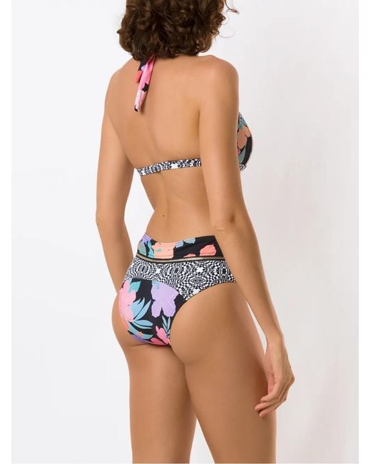 Amir Slama Black Print Hibiscus Bikini Set