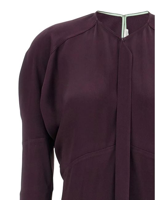Victoria Beckham Purple Puff-Sleeve Midi Dress
