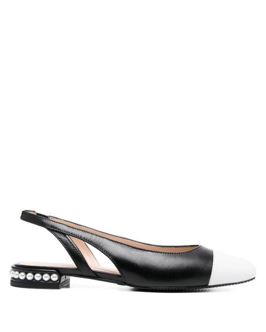 Stuart Weitzman Leather Pearlembellished Slingback Ballerina Shoes in