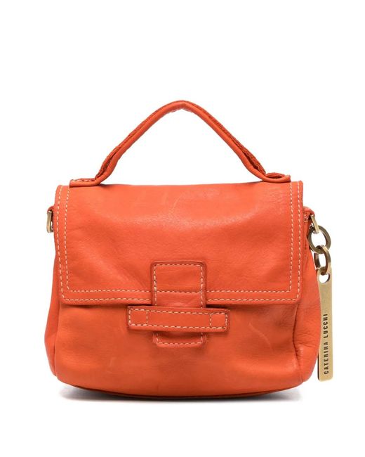 Caterina Lucchi Orange Small Maria Crackled-Effect Tote Bag