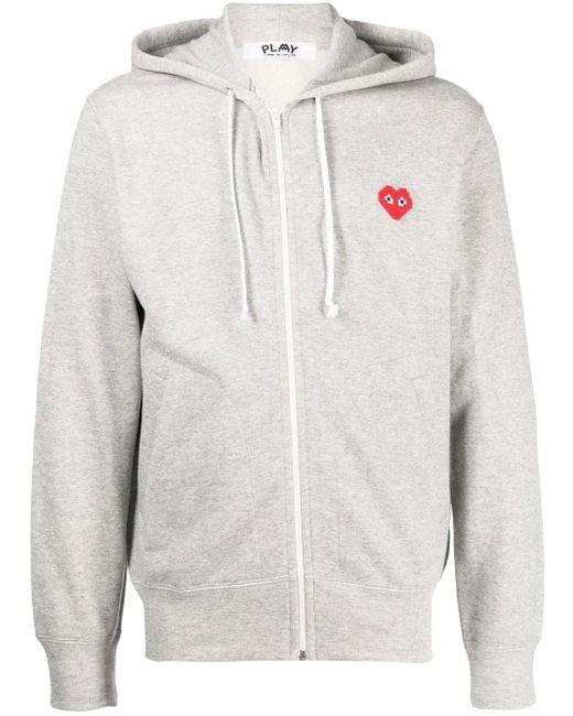 COMME DES GARÇONS PLAY Gray Logo-Patch Zip-Up Hoodie for men