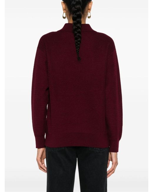 Sandro Red Cable-Knit Polo Sweater